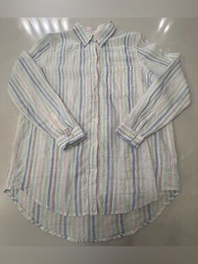 GAP Boyfriend 100% Linen Pastel Multistripe Button Shirt, M